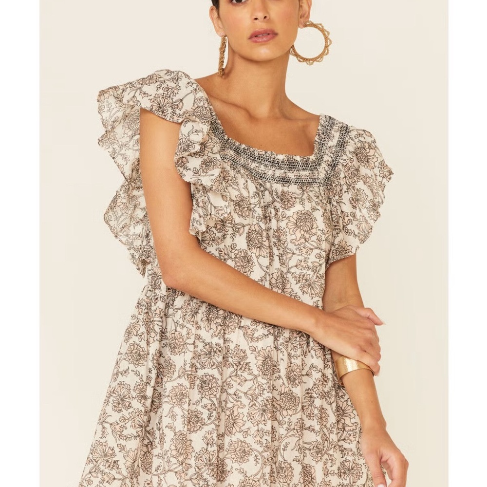 Free People Bonita Smocked Floral Cream Dress - Picture 4 of 9